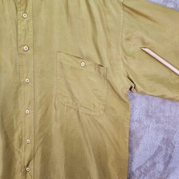 Vintage Fuzi Silks 100% Silk Shirt Italian Style Yellow Button-Down Men's Size M - Picture 10 of 15
